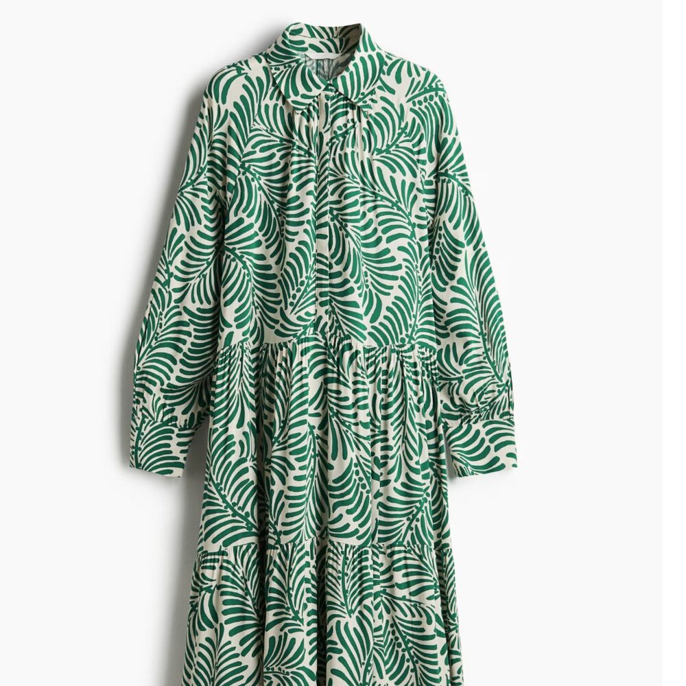 H&M Viscose Shirt Dress Cream/Green size M NWT